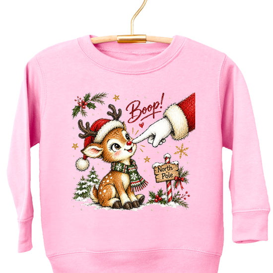 Santa boop reindeer Christmas sweatshirt for toddlers in Pink