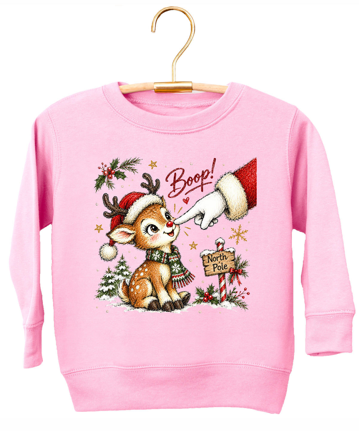 Santa boop reindeer Christmas sweatshirt for toddlers in Pink