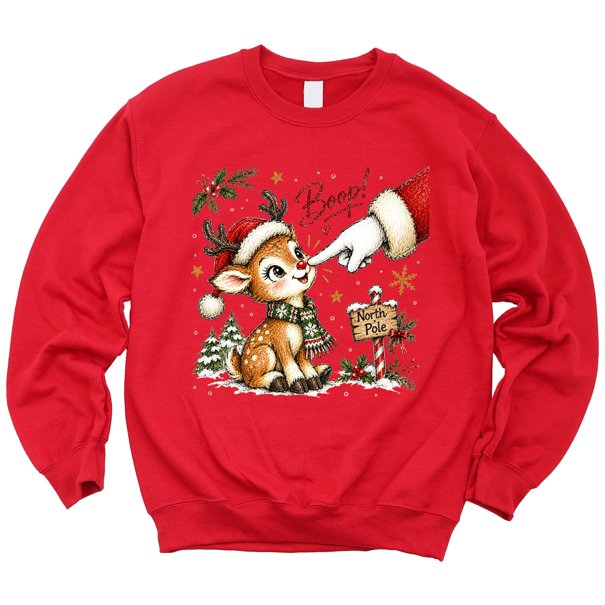 Santa boop reindeer Christmas sweatshirt for kids in Red