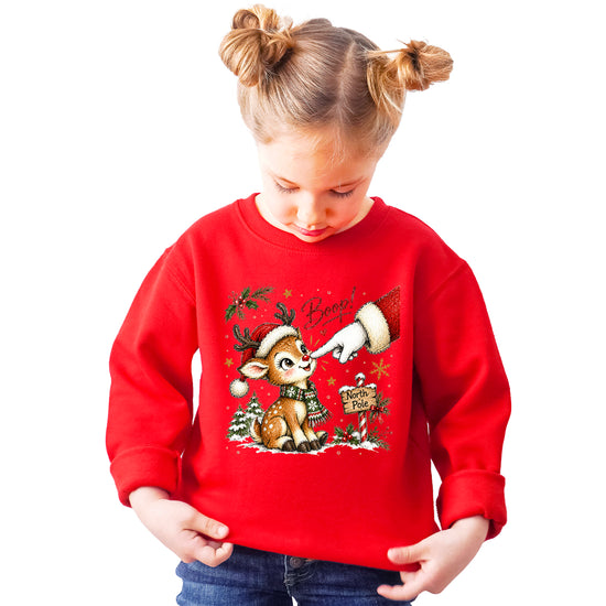 Santa boop reindeer Christmas sweatshirt for kids in Red