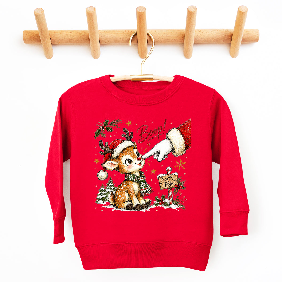 Santa boop reindeer Christmas sweatshirt for kids in Red