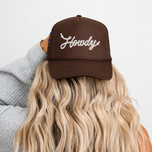 Howdy Trucker Hat for Women and Teens Rope Script Country Adult Classic 5 Panel Mesh Snapback