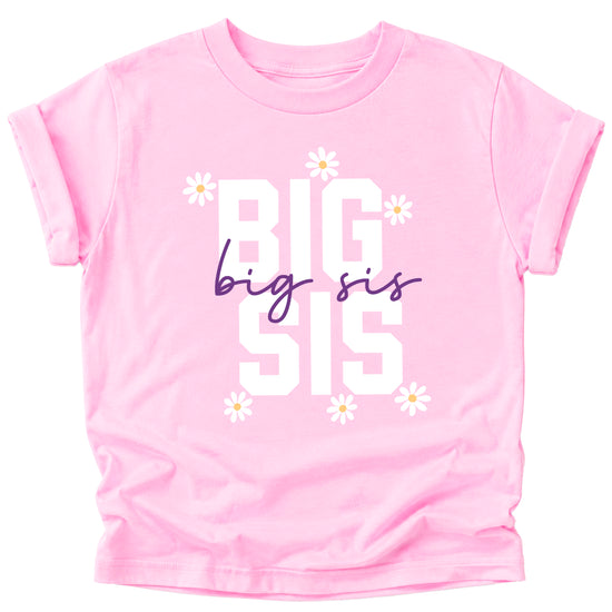 Big Sis Daisies big sister sibling reveal tee - Pink Shirt detail