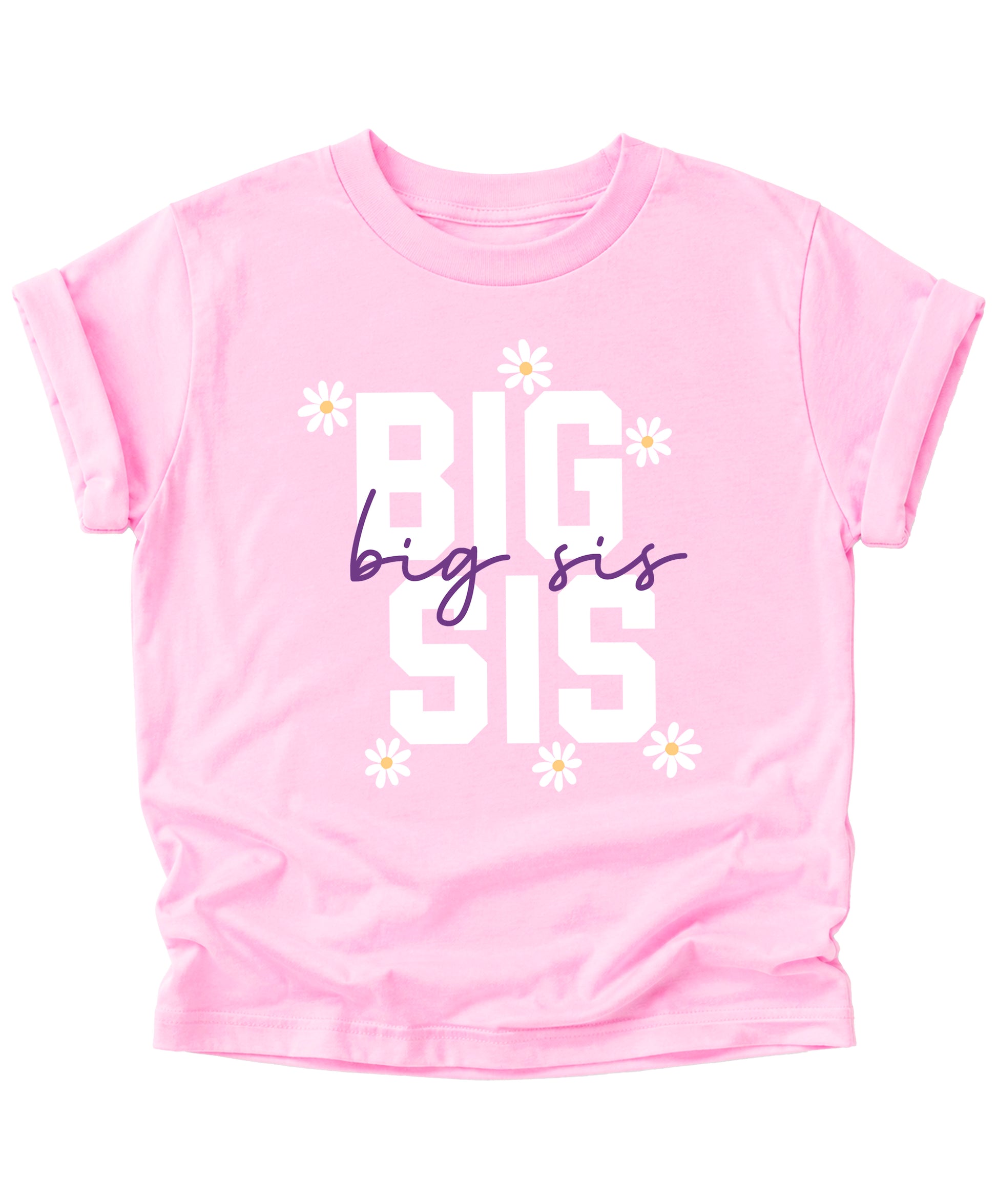 Big Sis Daisies big sister sibling reveal tee - Pink Shirt detail