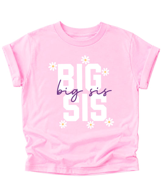 Big Sis Daisies big sister sibling reveal tee - Pink Shirt detail