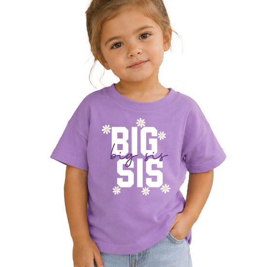 Big Sis Daisies big sister sibling reveal tee - Purple Shirt front