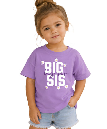 Big Sis Daisies big sister sibling reveal tee - Purple Shirt front