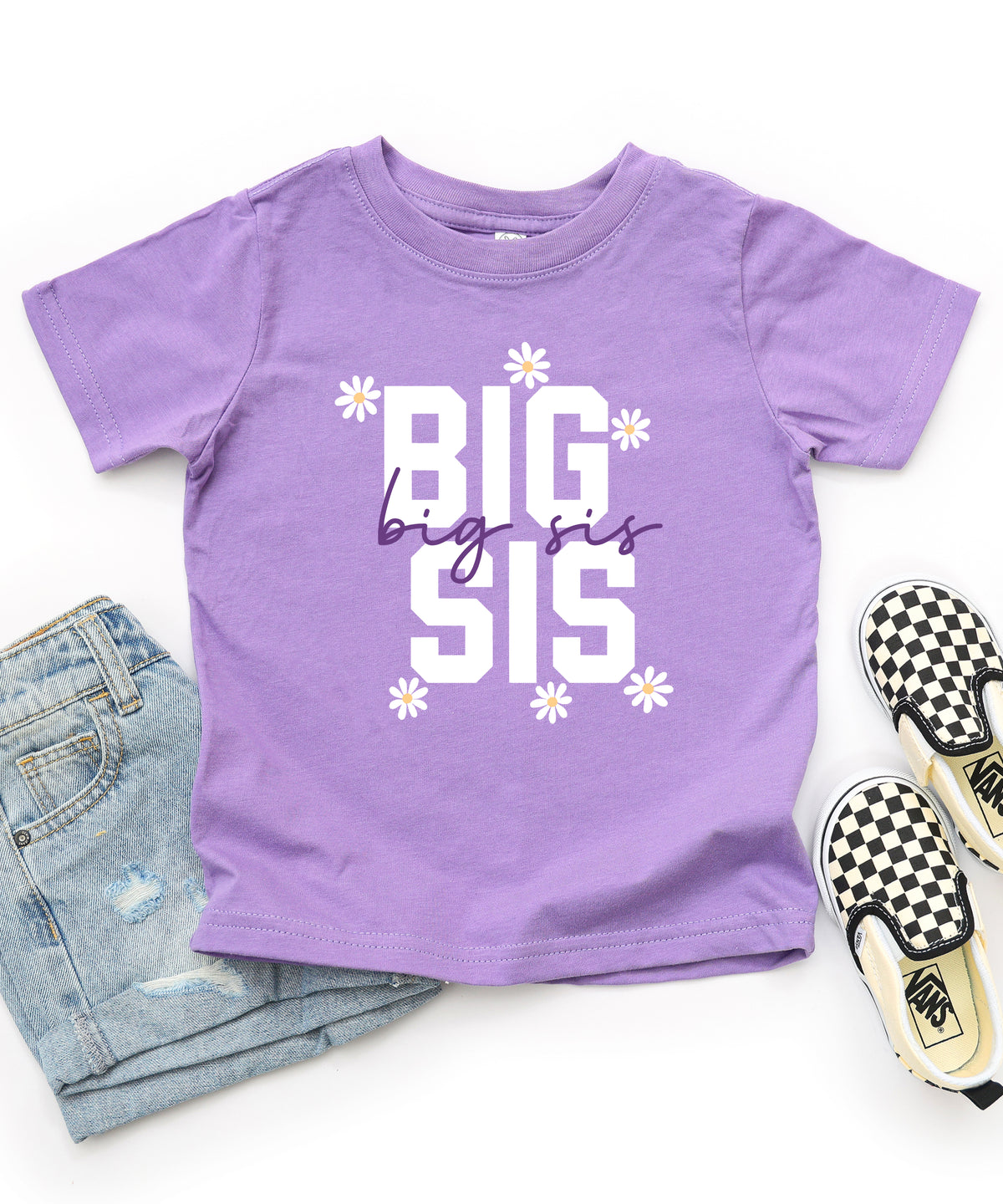 Big Sis Daisies big sister sibling reveal tee - Purple Shirt detail