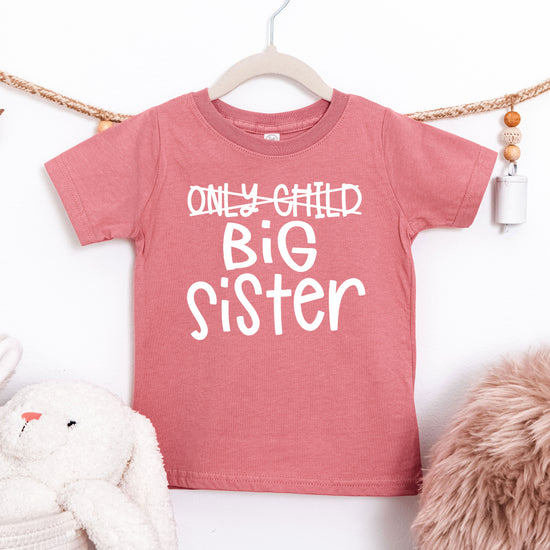 Mauve Only Child Big Sister sibling announcement tee for girls, view 2