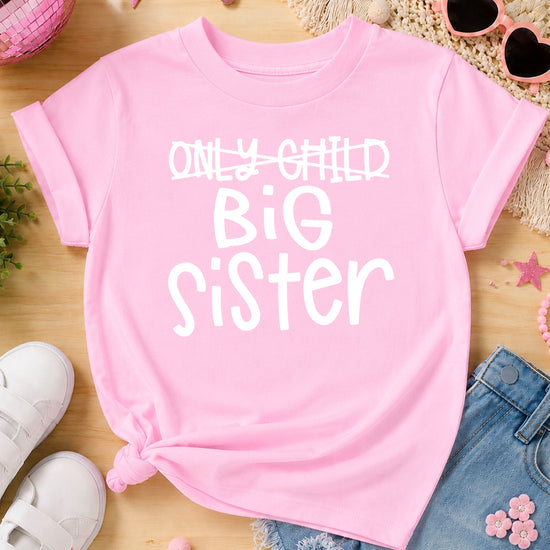 Pink Only Child Big Sister sibling announcement tee for girls, view 2