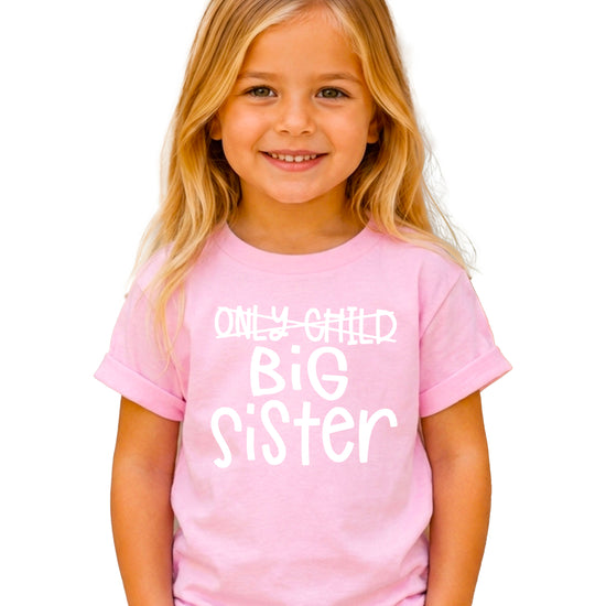 Pink Only Child Big Sister sibling announcement tee for girls, view 3