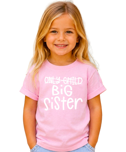 Pink Only Child Big Sister sibling announcement tee for girls, view 3
