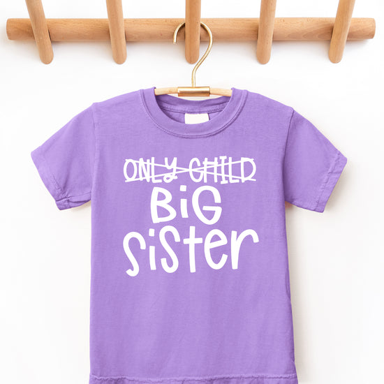 Purple Only Child Big Sister sibling announcement tee for girls, view 2