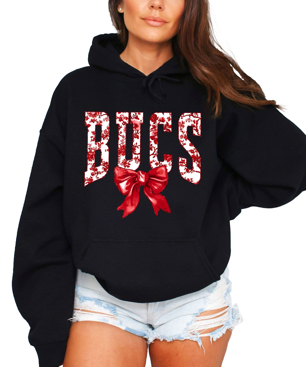 Black hoodie styled flat lay school spirit pullover