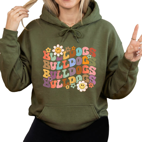 Bulldogs groovy retro school spirit hoodie in Army Green - view 2