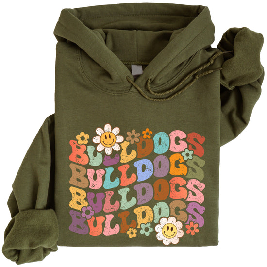 Bulldogs groovy retro school spirit hoodie in Army Green - view 3