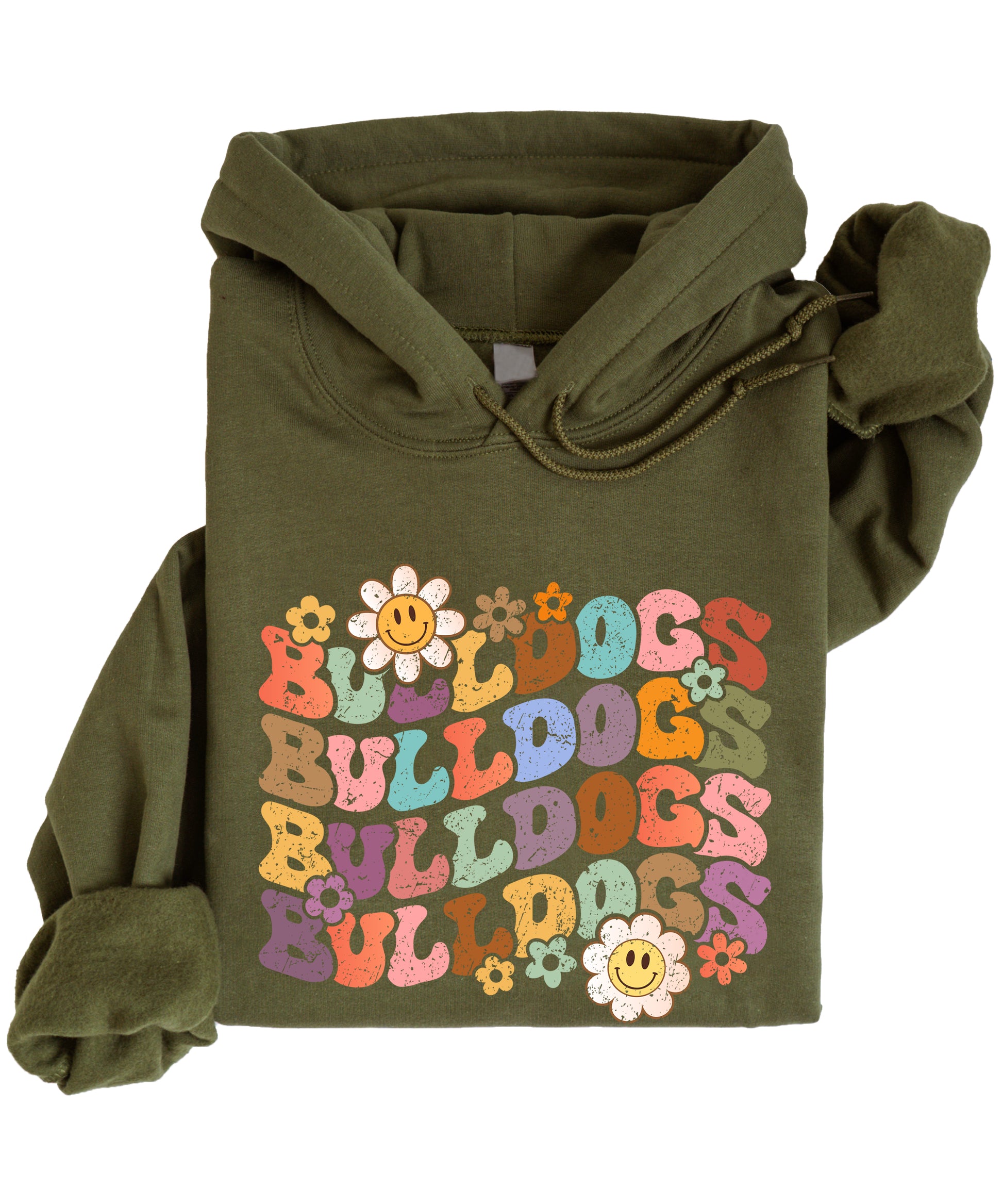 Bulldogs groovy retro school spirit hoodie in Army Green - view 3