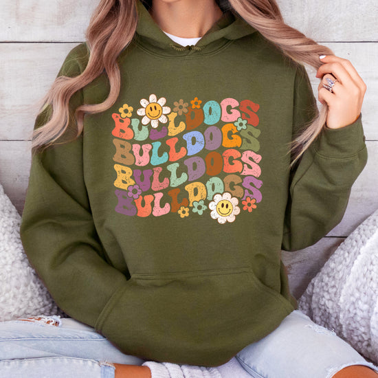 Bulldogs groovy retro school spirit hoodie in Army Green - view 5