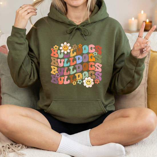 Bulldogs groovy retro school spirit hoodie in Army Green - view 6