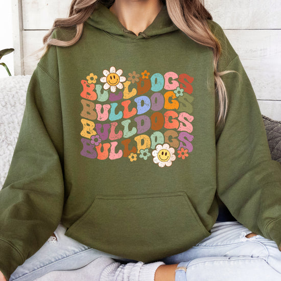Bulldogs groovy retro school spirit hoodie in Army Green - view 7