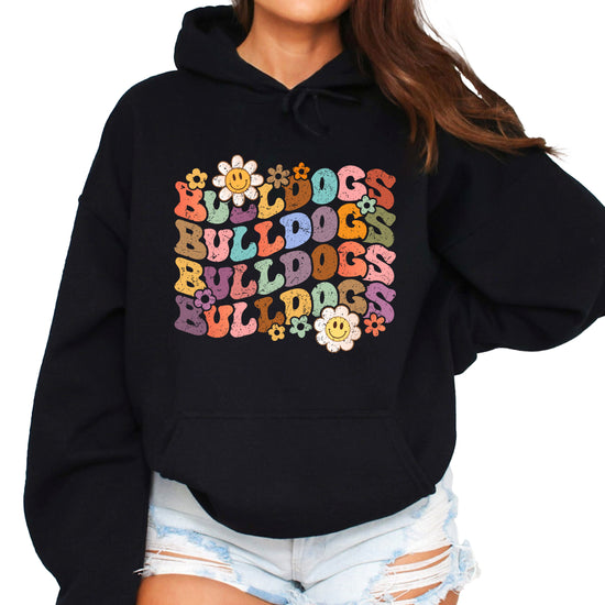 Bulldogs groovy retro school spirit hoodie in Black - view 2