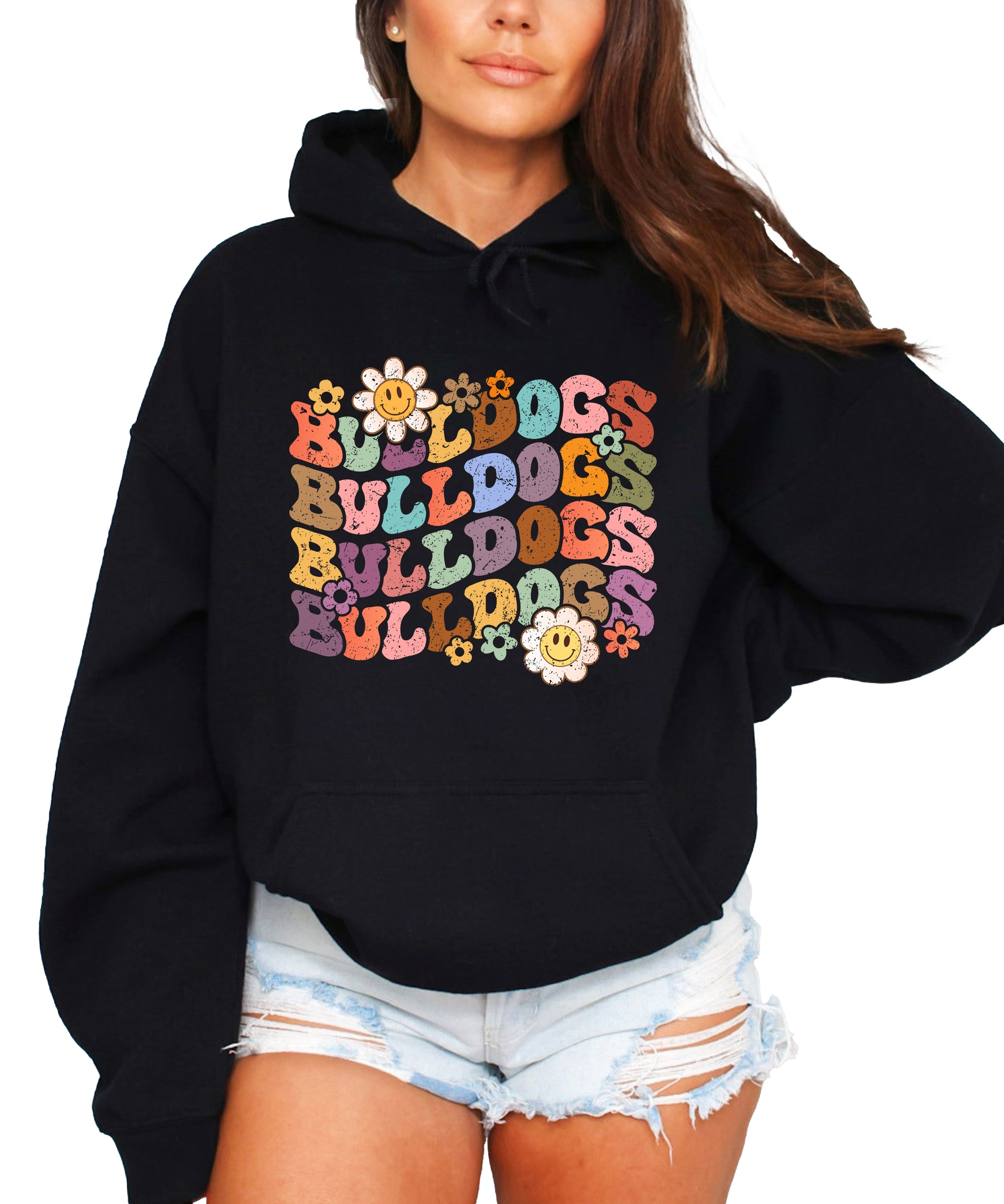 Bulldogs groovy retro school spirit hoodie in Black - view 2