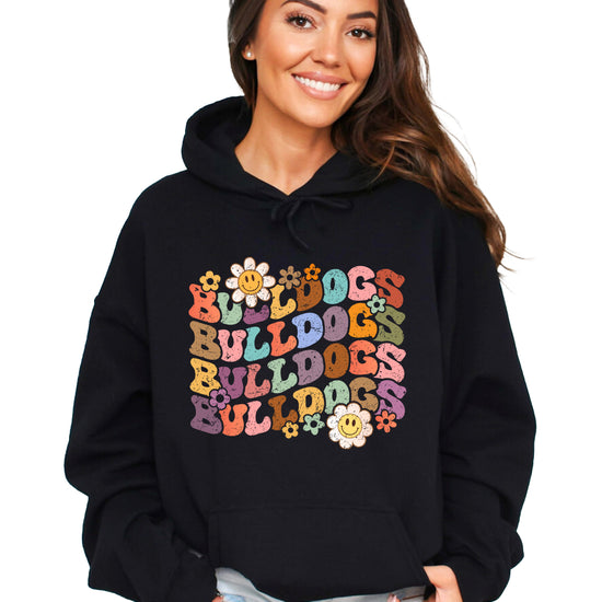 Bulldogs groovy retro school spirit hoodie in Black - view 4