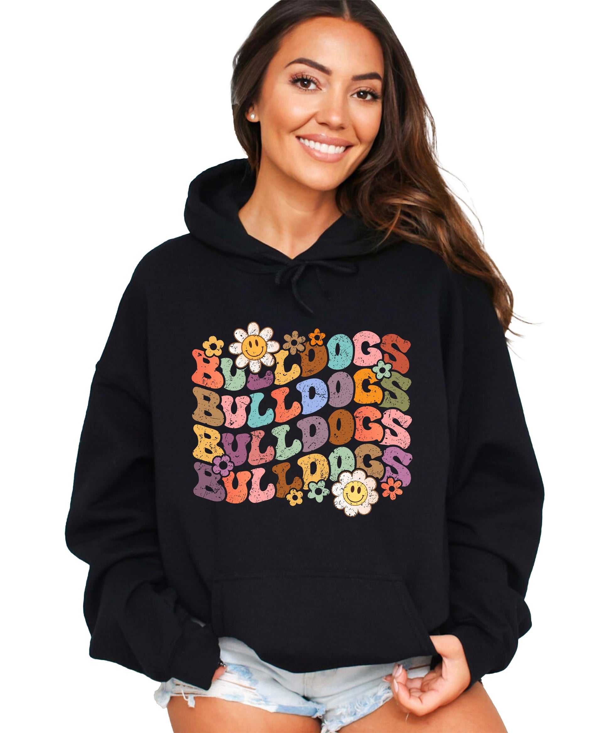 Bulldogs groovy retro school spirit hoodie in Black - view 4