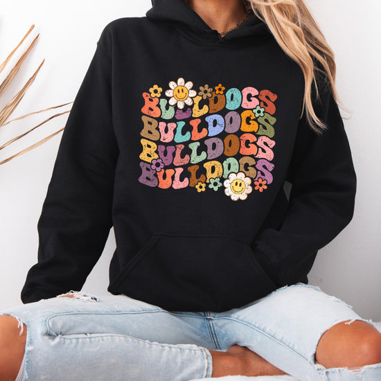 Bulldogs groovy retro school spirit hoodie in Black - view 5