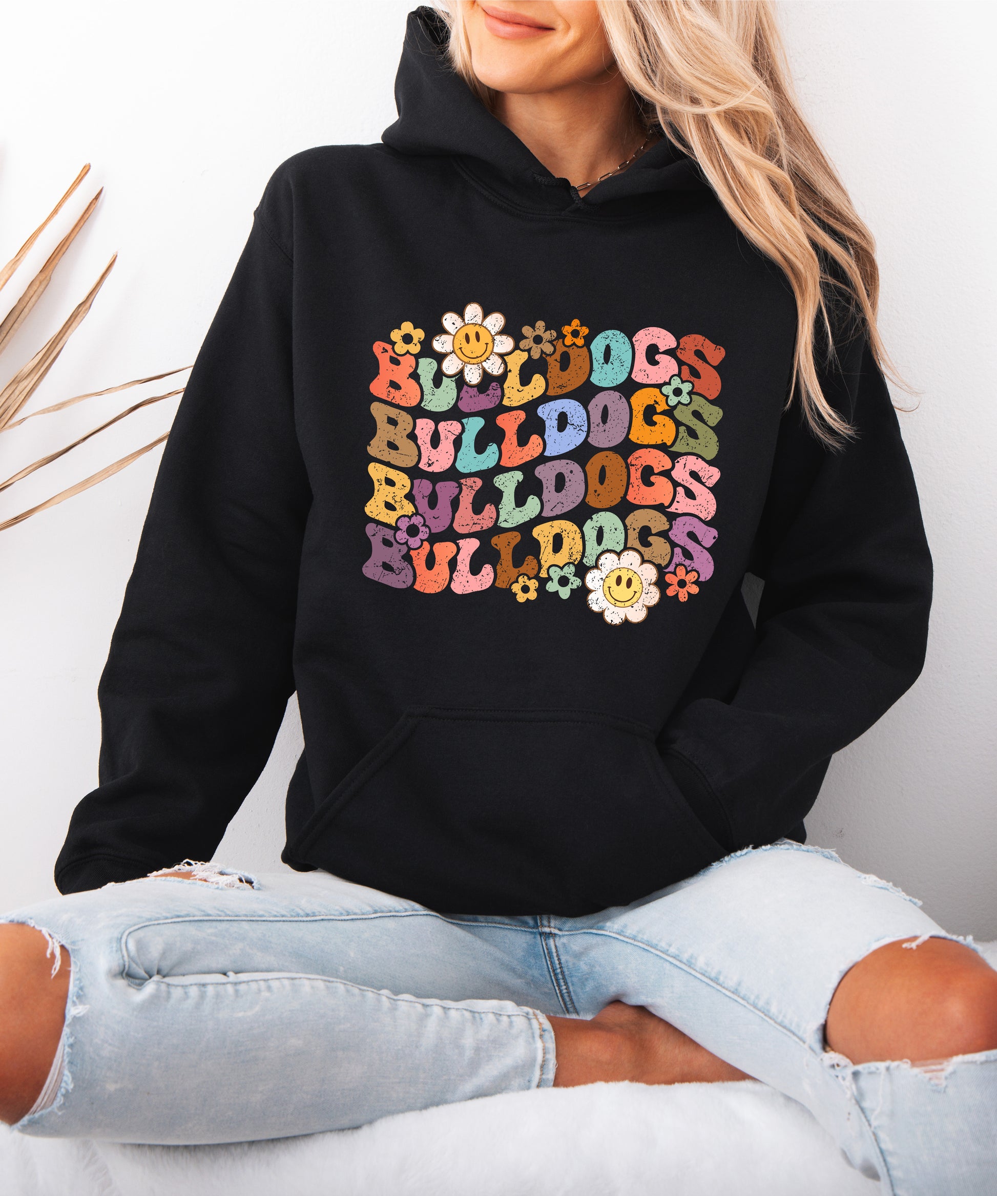 Bulldogs groovy retro school spirit hoodie in Black - view 5