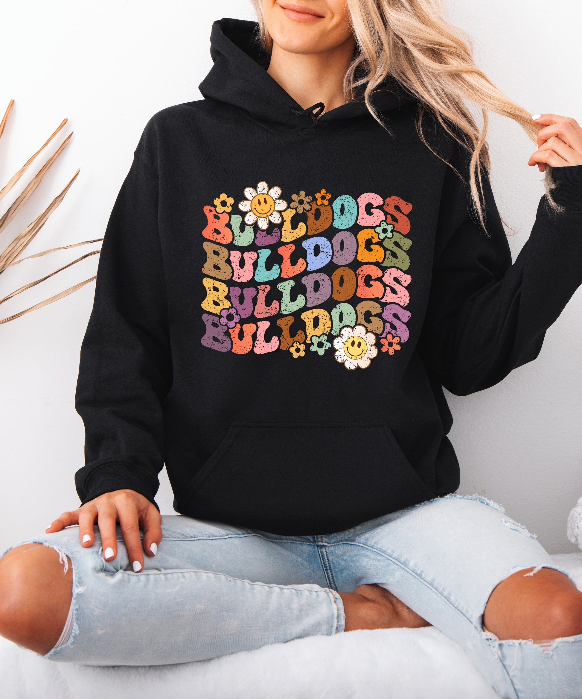 Bulldogs groovy retro school spirit hoodie in Black - view 6