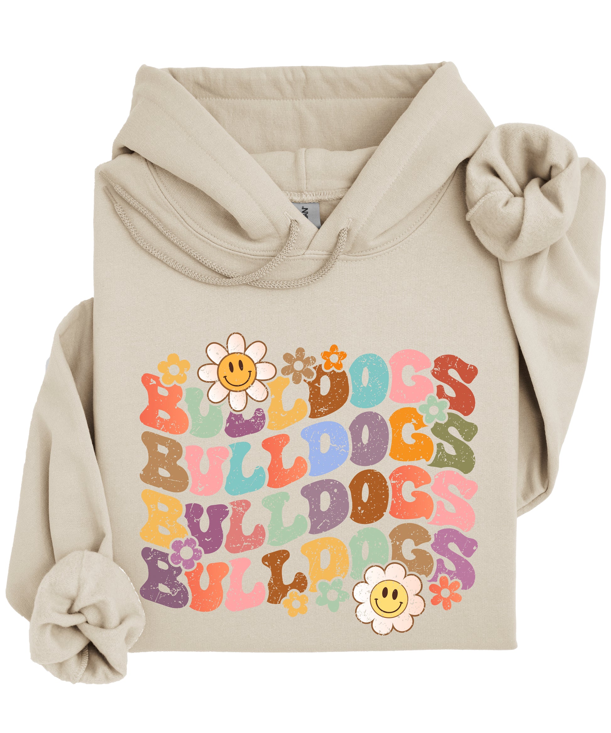 Bulldogs groovy retro school spirit hoodie in Sand - view 3