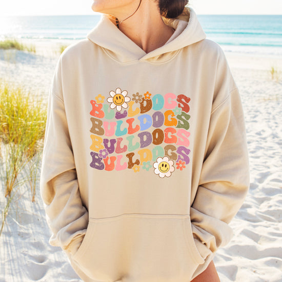 Bulldogs groovy retro school spirit hoodie in Sand - view 4