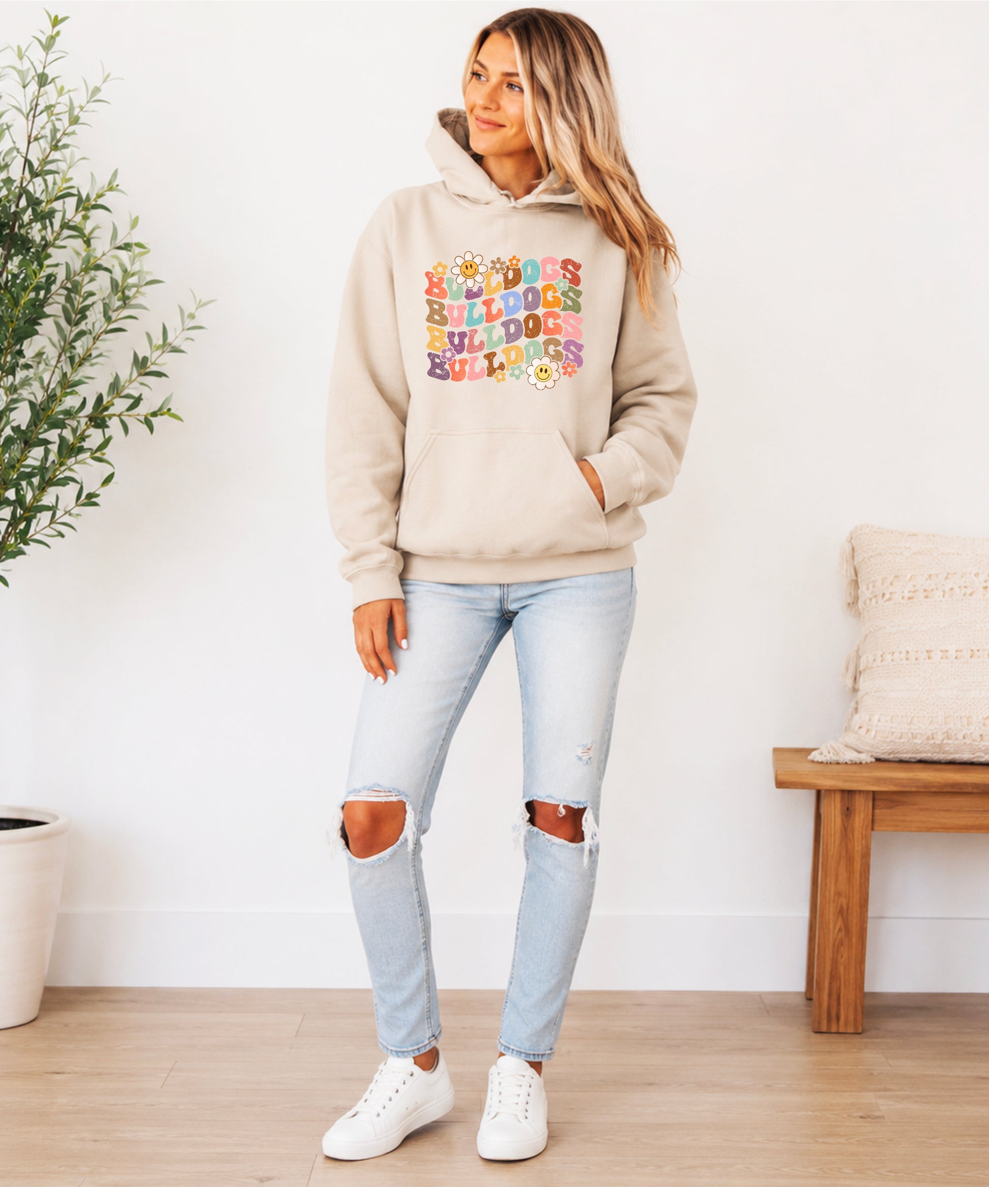 Bulldogs groovy retro school spirit hoodie in Sand - view 6
