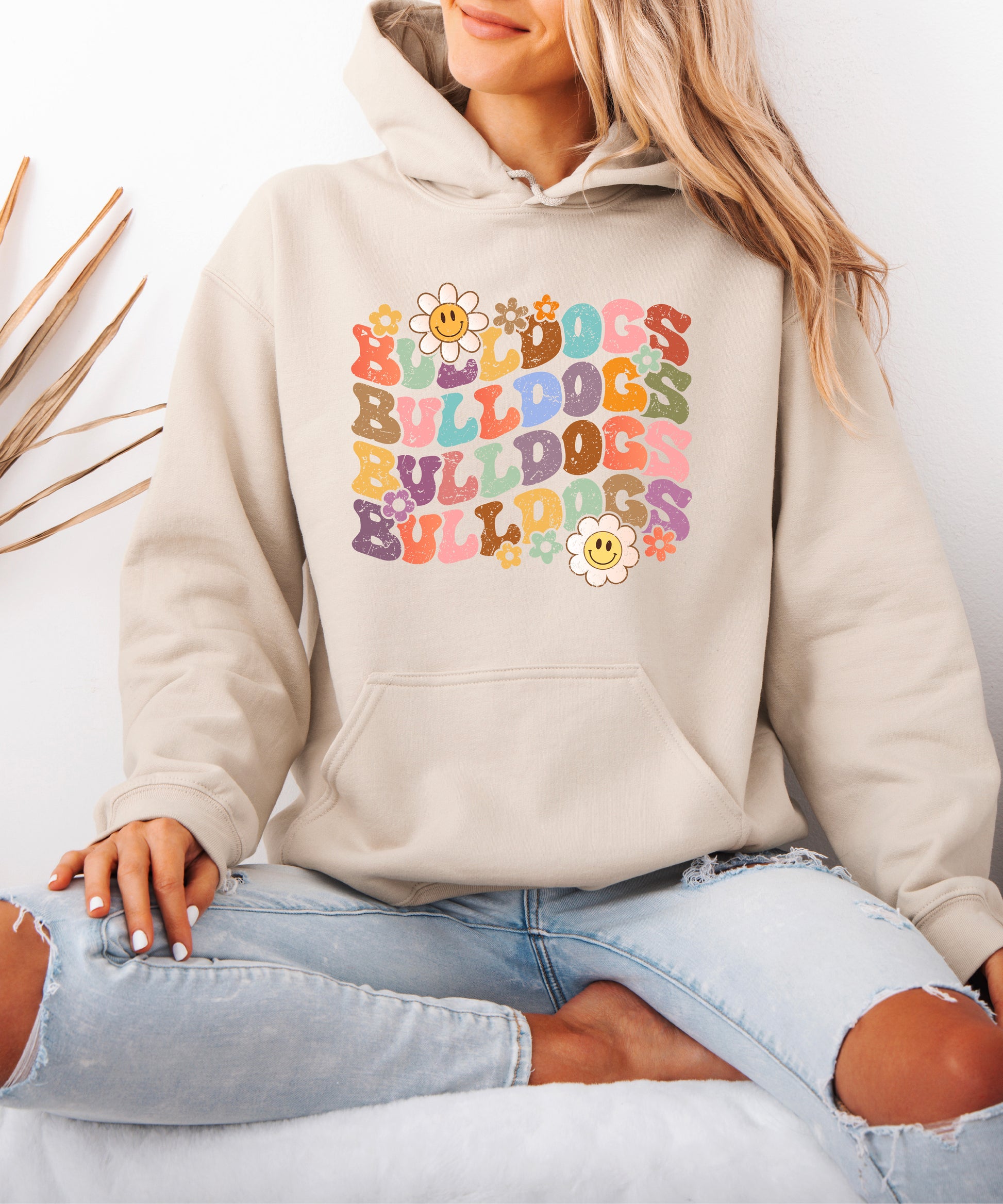 Bulldogs groovy retro school spirit hoodie in Sand - view 7