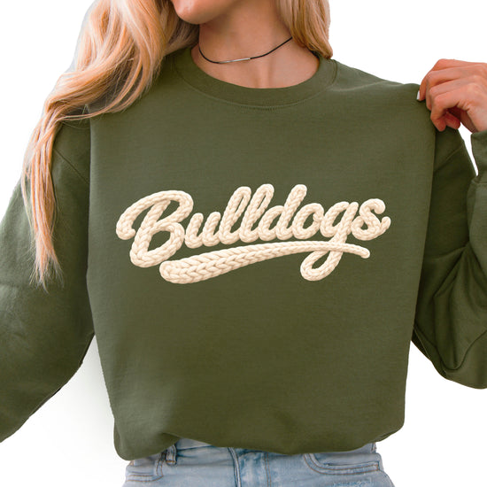 Bulldogs game day sweatshirt ink-printed yarn look in Army Green, view 1