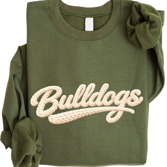 Bulldogs game day sweatshirt ink-printed yarn look in Army Green, view 3