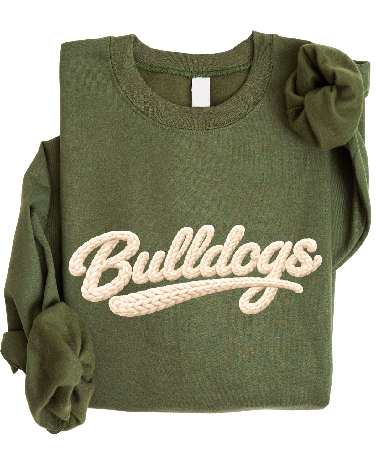 Bulldogs game day sweatshirt ink-printed yarn look in Army Green, view 3