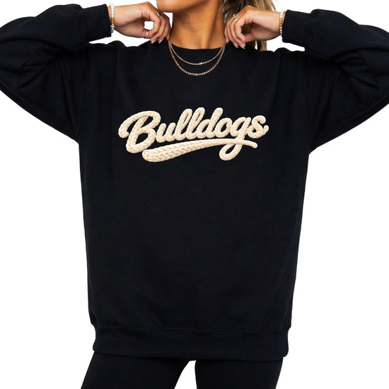Bulldogs game day sweatshirt ink-printed yarn look in Black, view 1