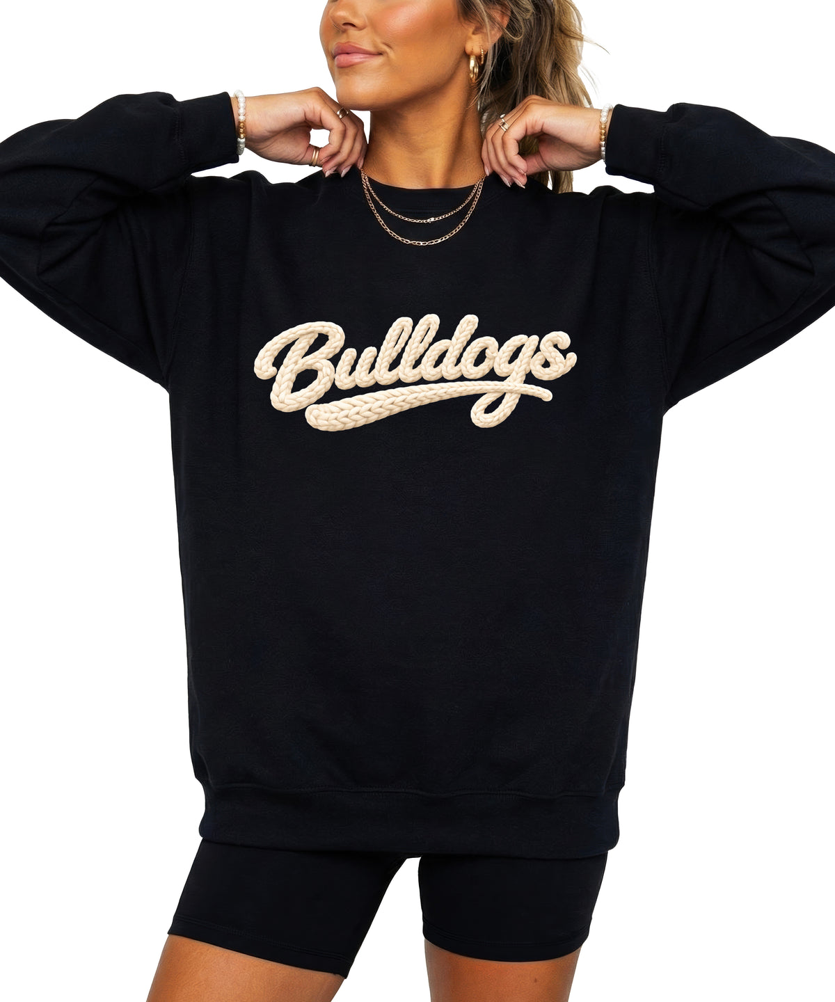 Bulldogs game day sweatshirt ink-printed yarn look in Black, view 1