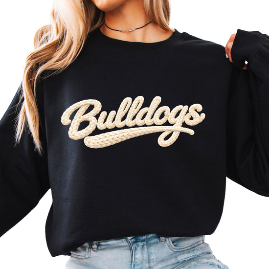 Bulldogs game day sweatshirt ink-printed yarn look in Black, view 2