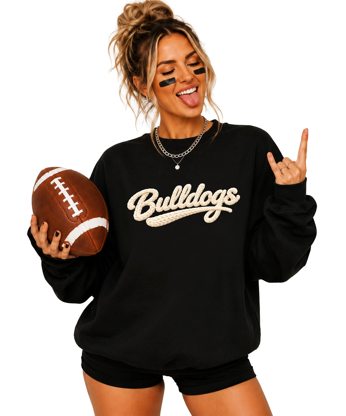 Bulldogs game day sweatshirt ink-printed yarn look in Black, view 4