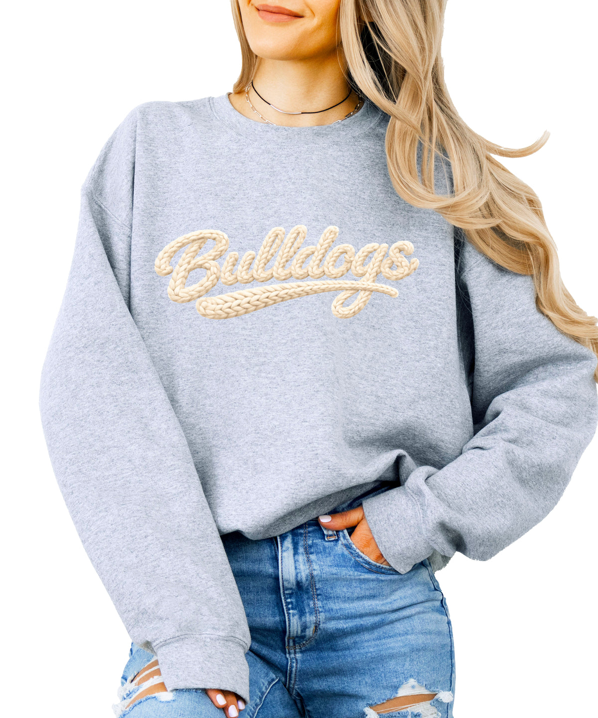 Bulldogs game day sweatshirt ink-printed yarn look in Gray, view 1