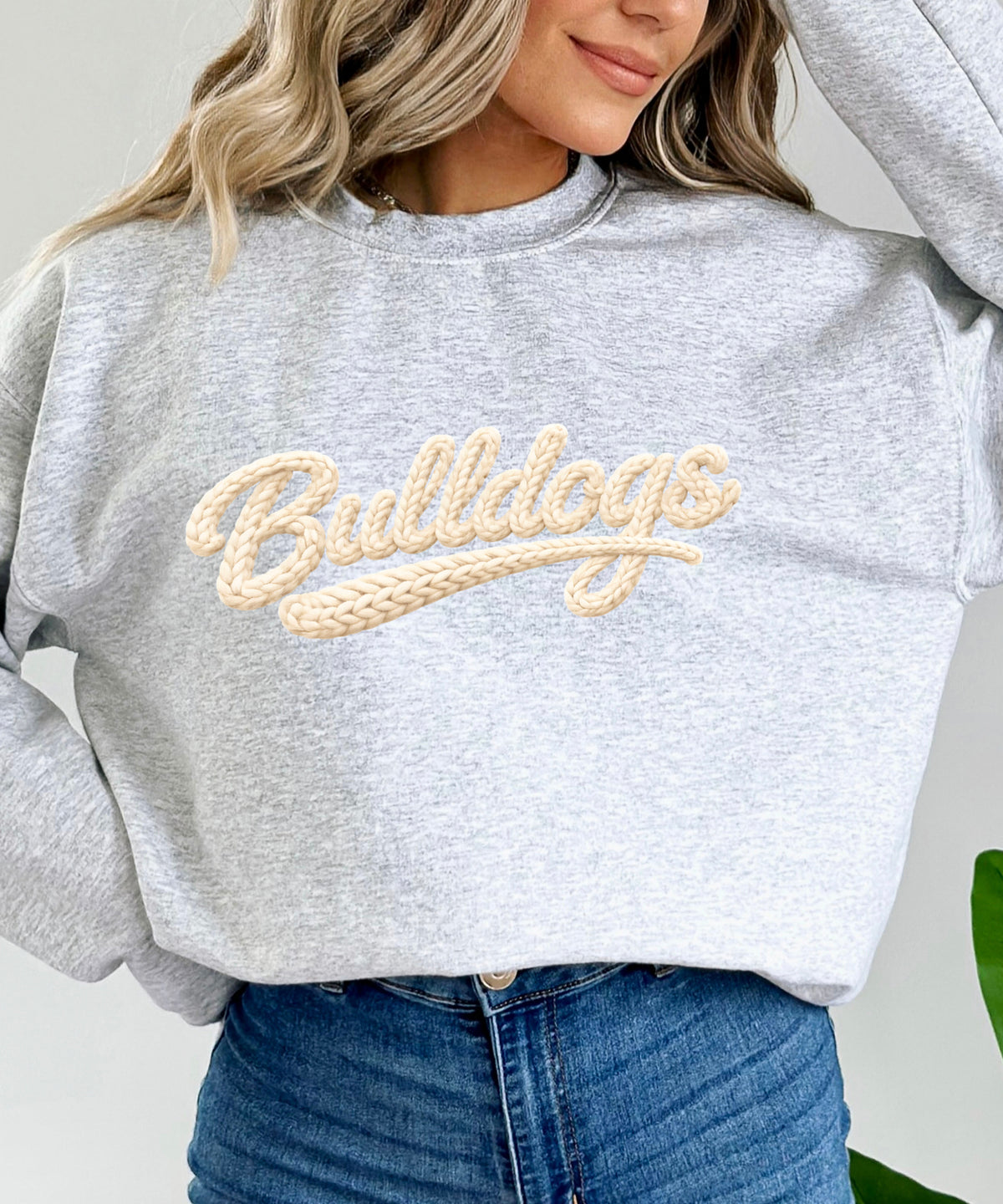 Bulldogs game day sweatshirt ink-printed yarn look in Gray, view 2