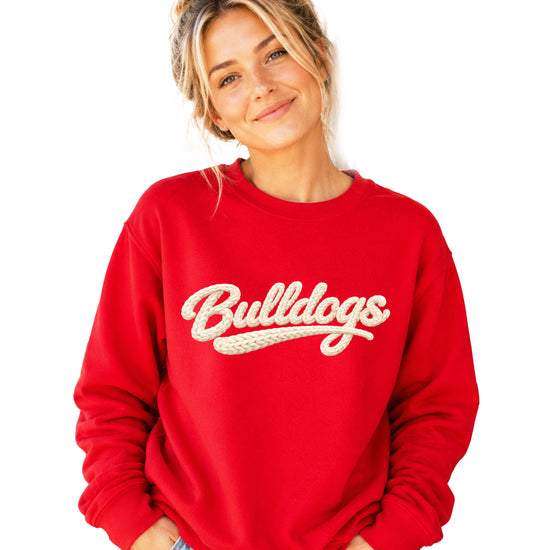 Bulldogs game day sweatshirt ink-printed yarn look in Red, view 1