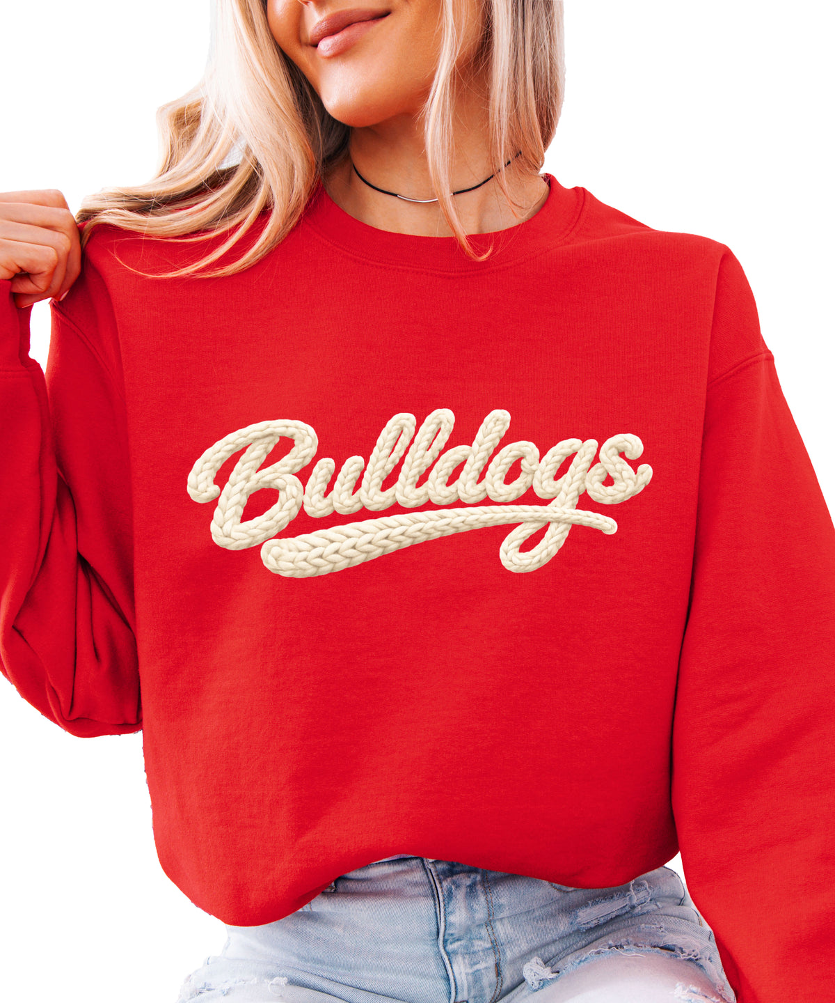 Bulldogs game day sweatshirt ink-printed yarn look in Red, view 4