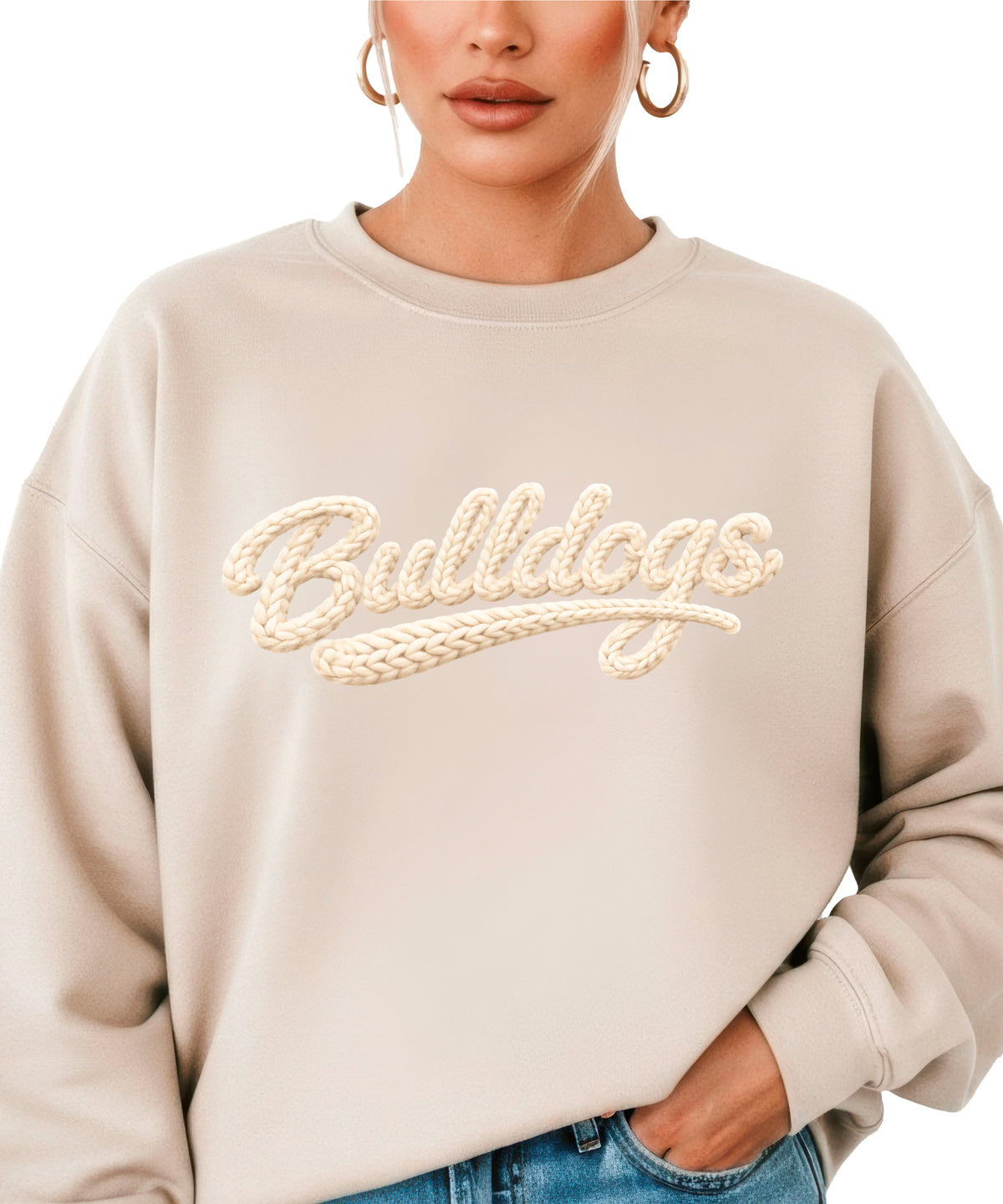 Bulldogs game day sweatshirt ink-printed yarn look in Sand, view 2