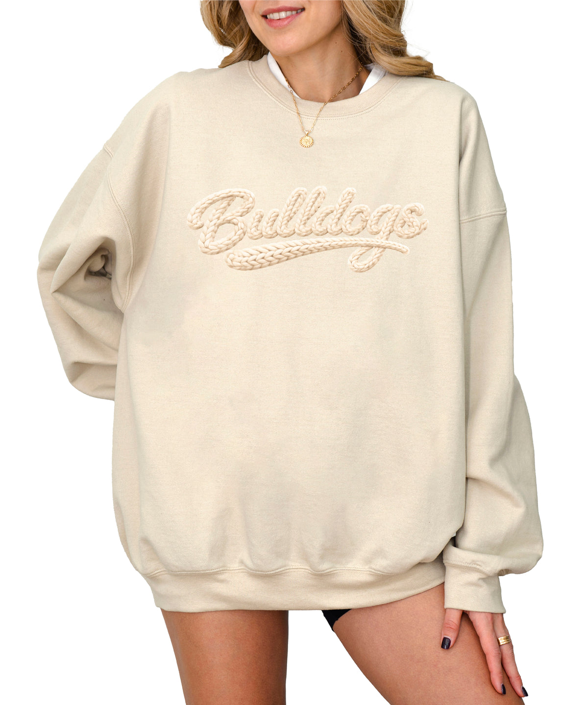Bulldogs game day sweatshirt ink-printed yarn look in Sand, view 4