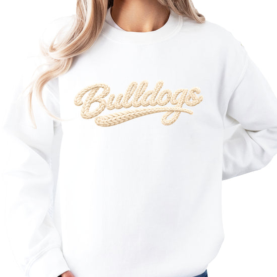 Bulldogs game day sweatshirt ink-printed yarn look in White, view 1