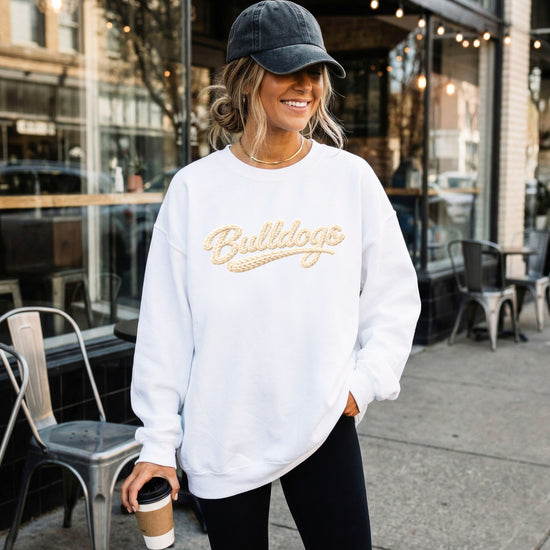 Bulldogs game day sweatshirt ink-printed yarn look in White, view 4